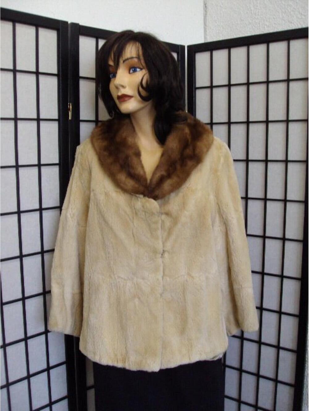 Scrap Item: Beige Sheared Muskrat Fur Jacket Coat W/ Mink Collar Size N/A